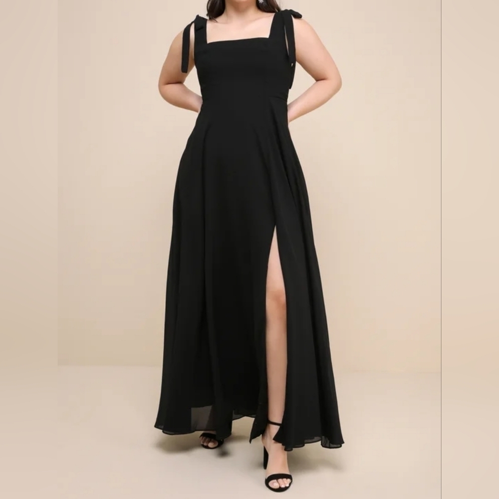 Lulus Love Me Forever Black Tie-Strap Square Neck Maxi Dress, Size 3X